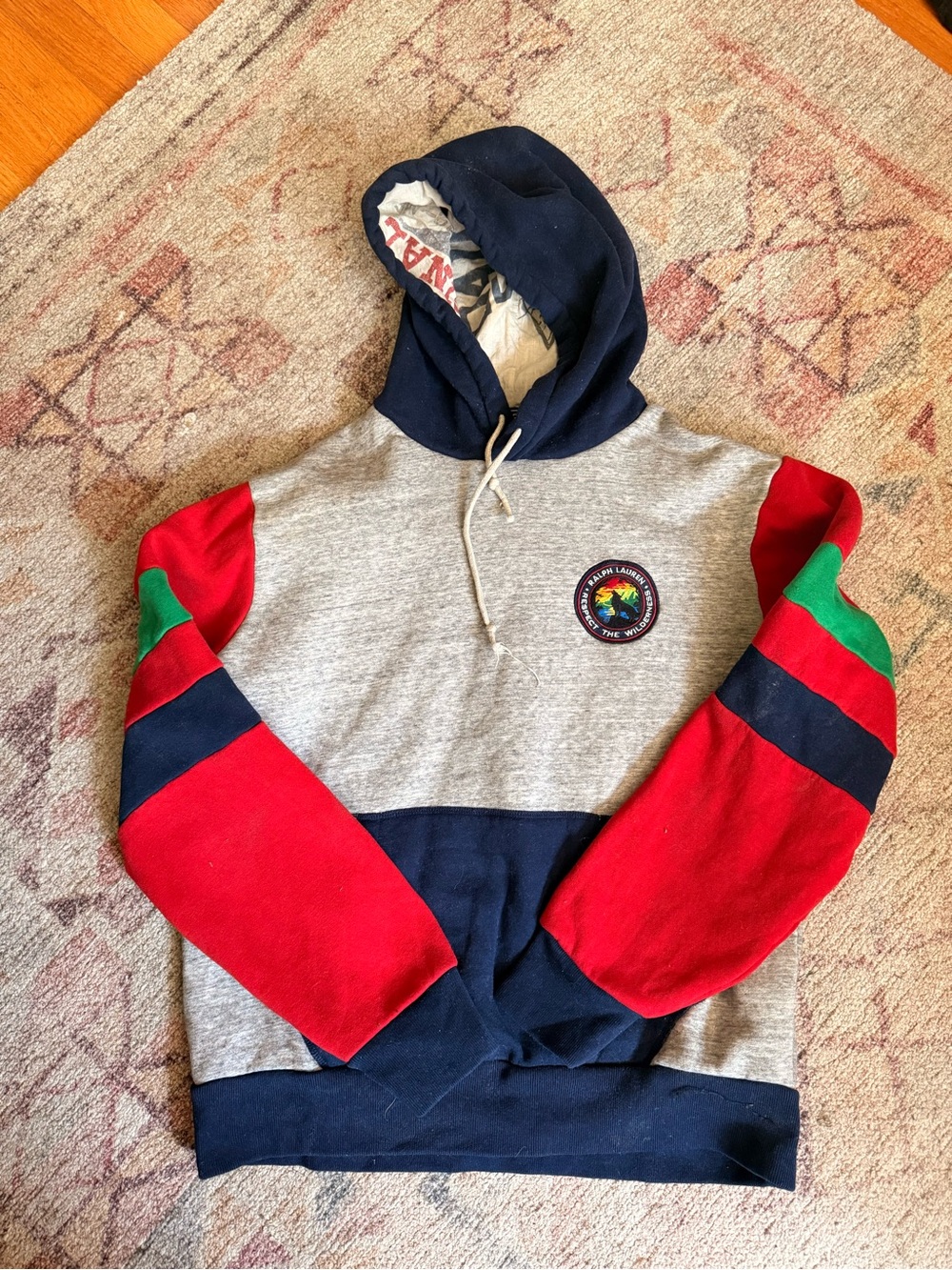 Polo by Ralph Lauren Gray, Navy, Red & Green Colorblock Hooded Sweatshirt